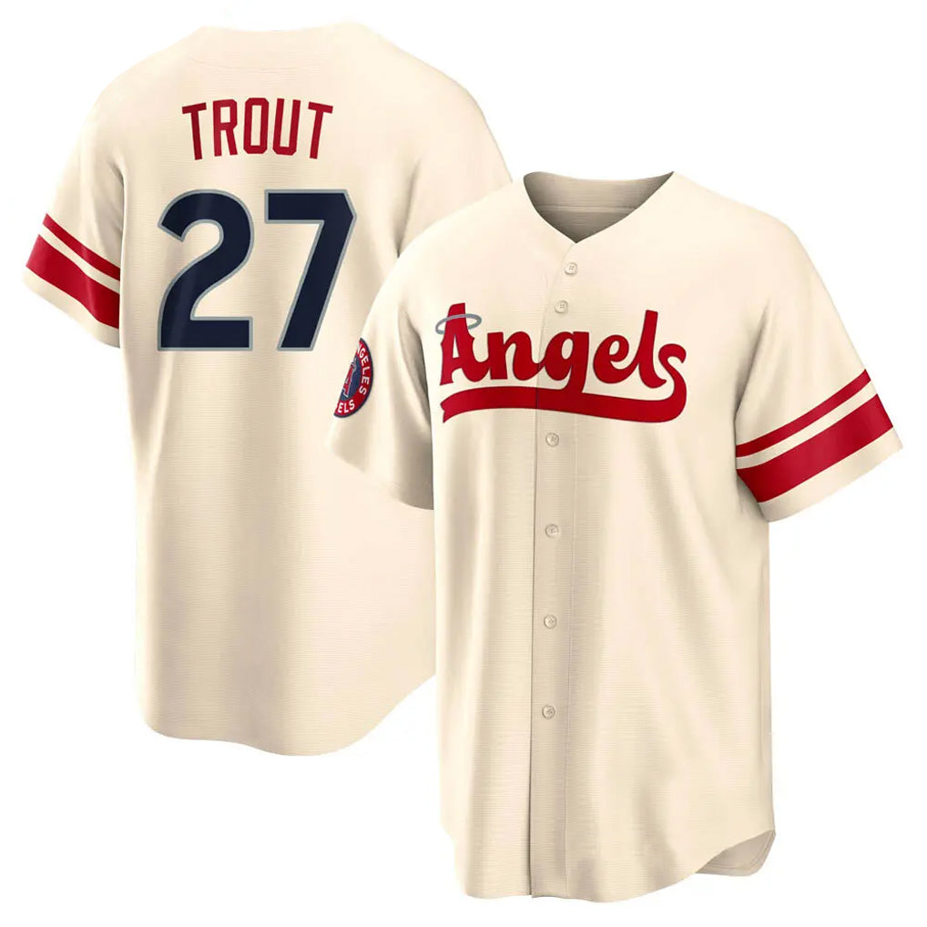 Kdoa LA.Angels #27 Mike Trout Player Cream City Connect Home Stitched Jerseys