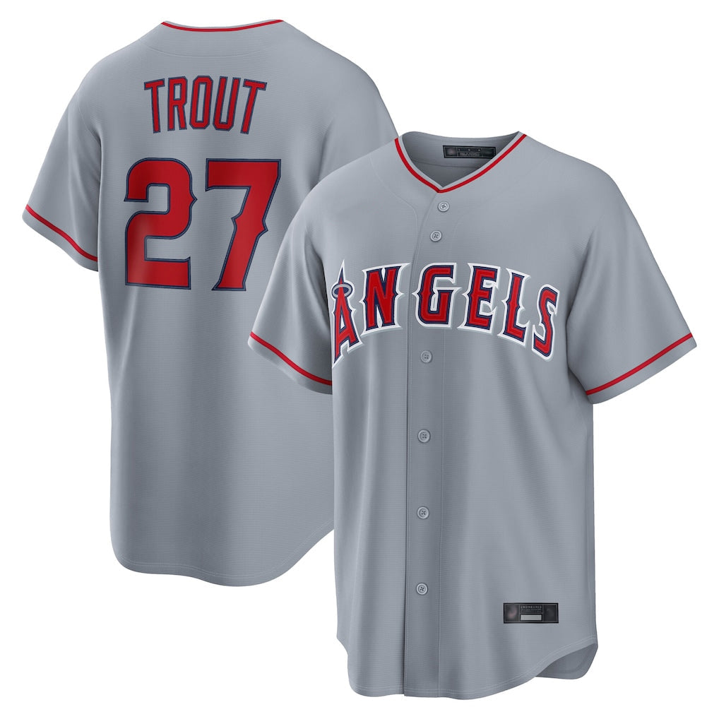 Kdoa LA.Angels #27 Mike Trout Player Gray Home Game Stitched Jerseys