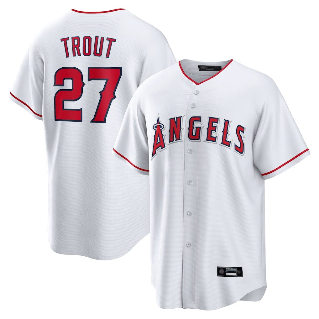 Kdoa LA.Angels #27 Mike Trout Player White Home Game Stitched Jerseys