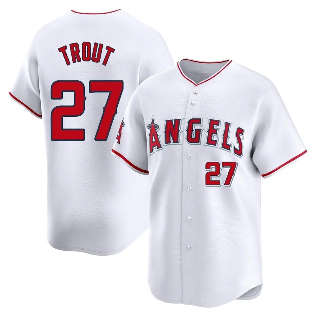 Kdoa LA.Angels #27 Mike Trout Player White Limited Home Stitched Jerseys