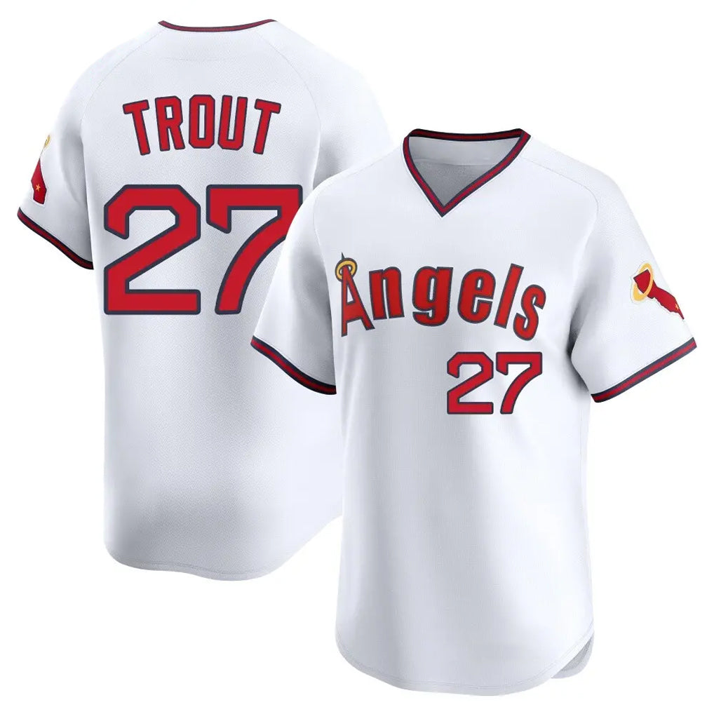 Kdoa LA.Angels #27 Mike Trout Player White T-shirt Home Limited Stitched Jerseys
