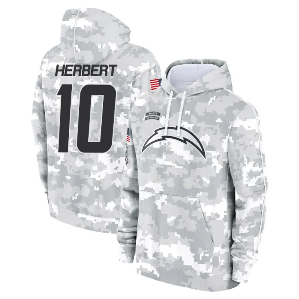 Kdoa LA.Chargers #10 Justin Herbert Player Arctic Camo Salute To Service Limited Hoodies Game Stitched Jerseys