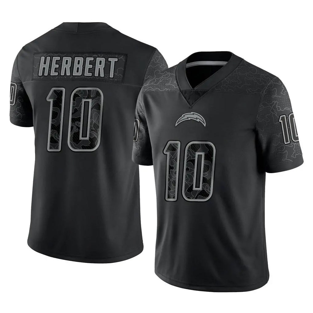 Kdoa LA.Chargers #10 Justin Herbert Player Black Limited Reflective Home Game Stitched Jerseys