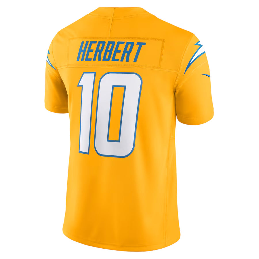 Kdoa LA.Chargers #10 Justin Herbert Player Gold Vapor F.U.S.E. Limited Stitched Jerseys