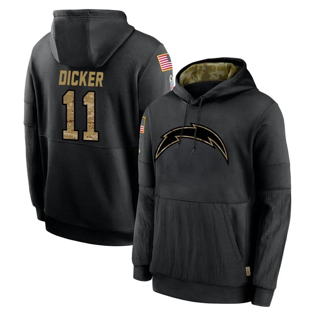 Kdoa LA.Chargers #11 Cameron Dicker Player Black Salute to Service Hoodies Limited Game Stitched Jerseys