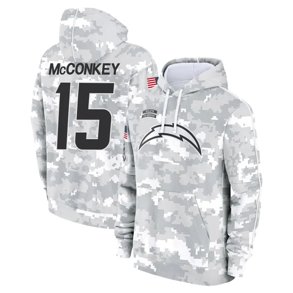 Kdoa LA.Chargers #15 Ladd McConkey Player Arctic Camo Salute to Service Hoodies Game Stitched Jerseys