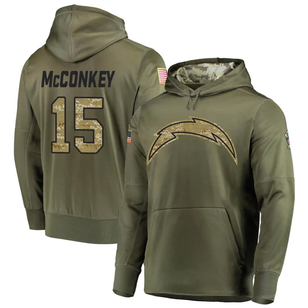 Kdoa LA.Chargers #15 Ladd McConkey Player Salute to Service  Olive Hoodies Game Stitched Jerseys