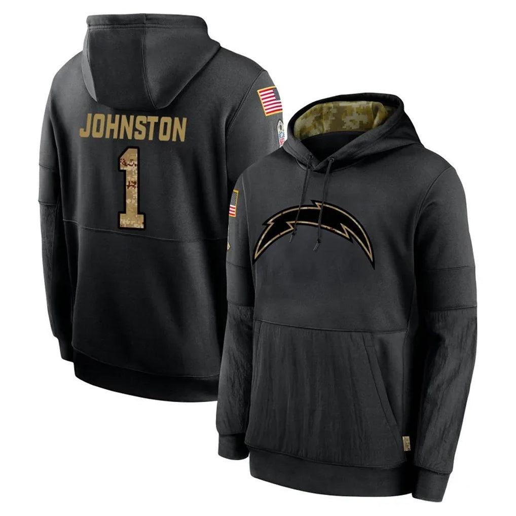Kdoa LA.Chargers #1 Quentin Johnston Player Black Salute to Service Hoodies Limited Game Stitched Jerseys