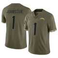 Kdoa LA.Chargers #1 Quentin Johnston Player Olive Salute To Service Limited Stitched Jerseys