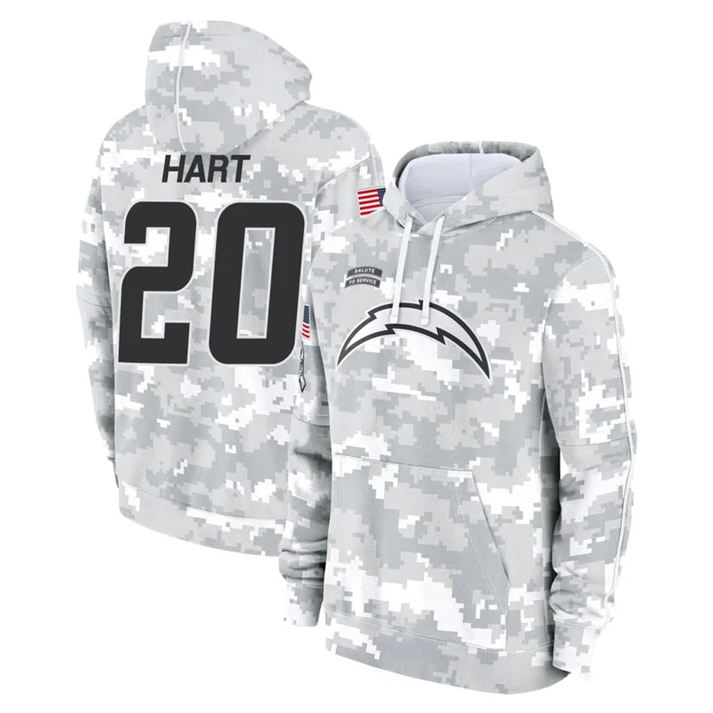 Kdoa LA.Chargers #20 Cam Hart Player Arctic Camo Salute to Service Hoodies Limited Game Stitched Jerseys