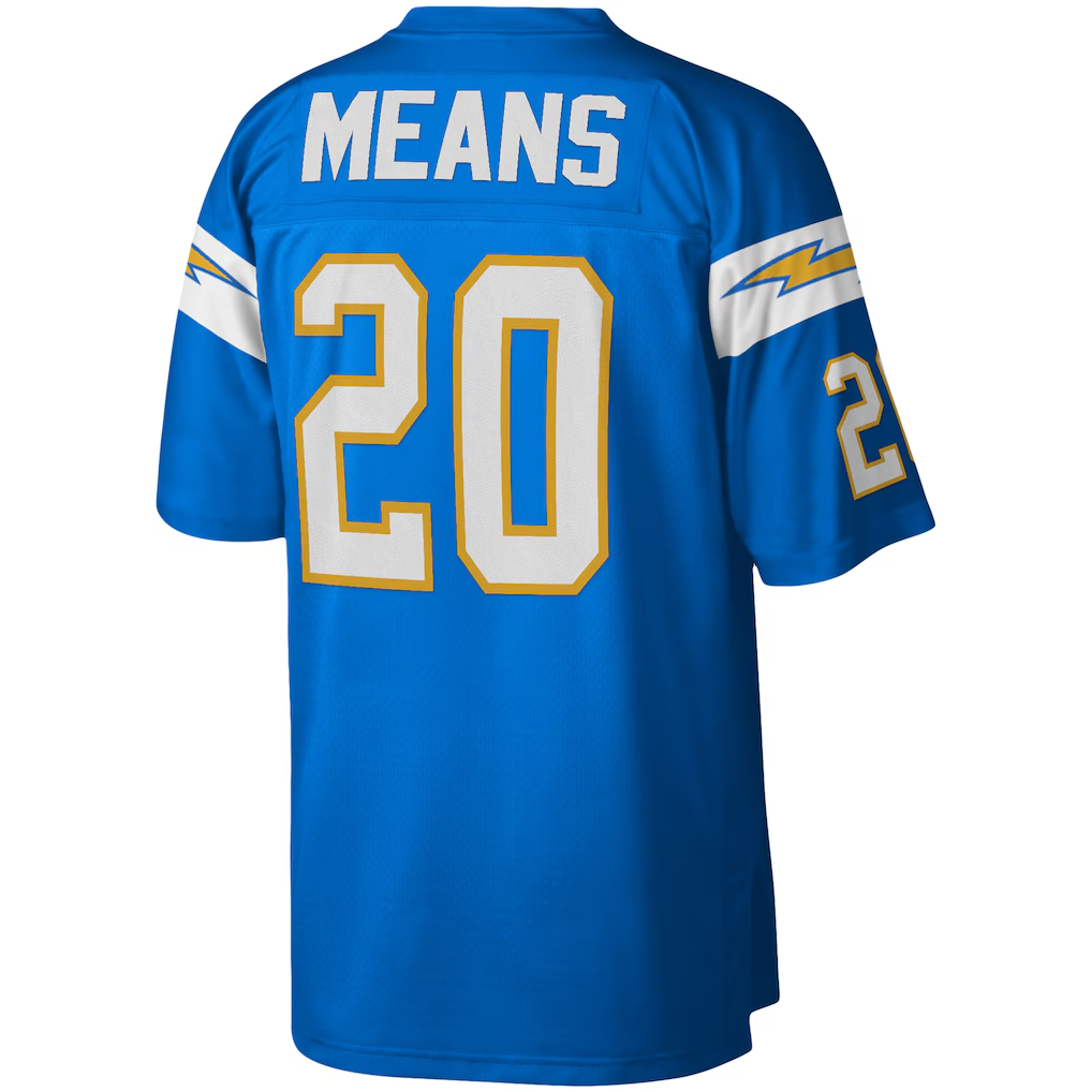 Kdoa LA.Chargers #20 Natrone Means Mitchell & Ness Powder Blue Legacy Replica Stitched Puhic Jersey