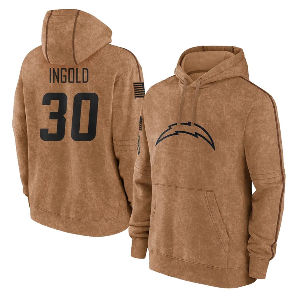 Kdoa LA.Chargers #30 Alec Ingold Player Brown Salute to Service Hoodies Limited Game Stitched Jerseys