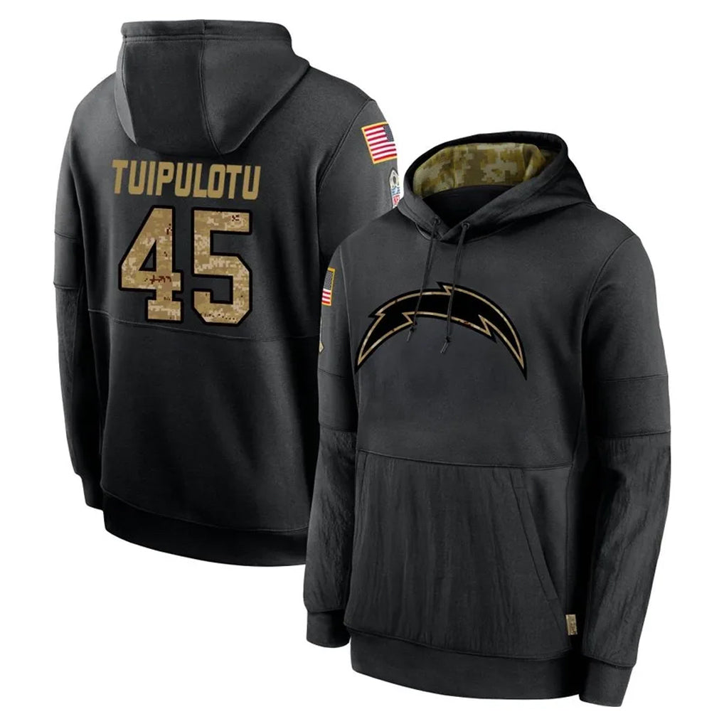 Kdoa LA.Chargers #45 Tuli Tuipulotu Player Black Salute to Service Hoodies Limited Game Stitched Jerseys