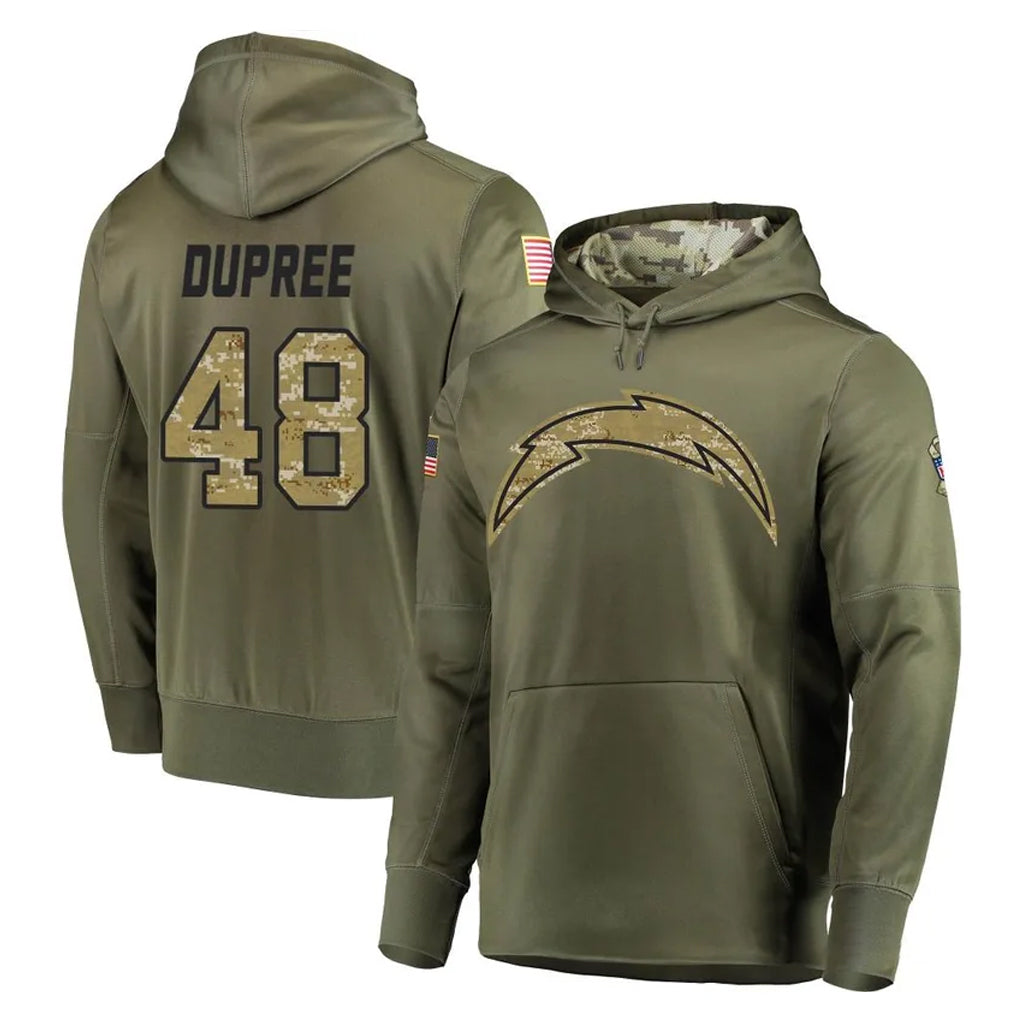 Kdoa LA.Chargers #48 Bud Dupree Player Olive Salute to Service Pullover Hoodies Home Game Stitched Jerseys