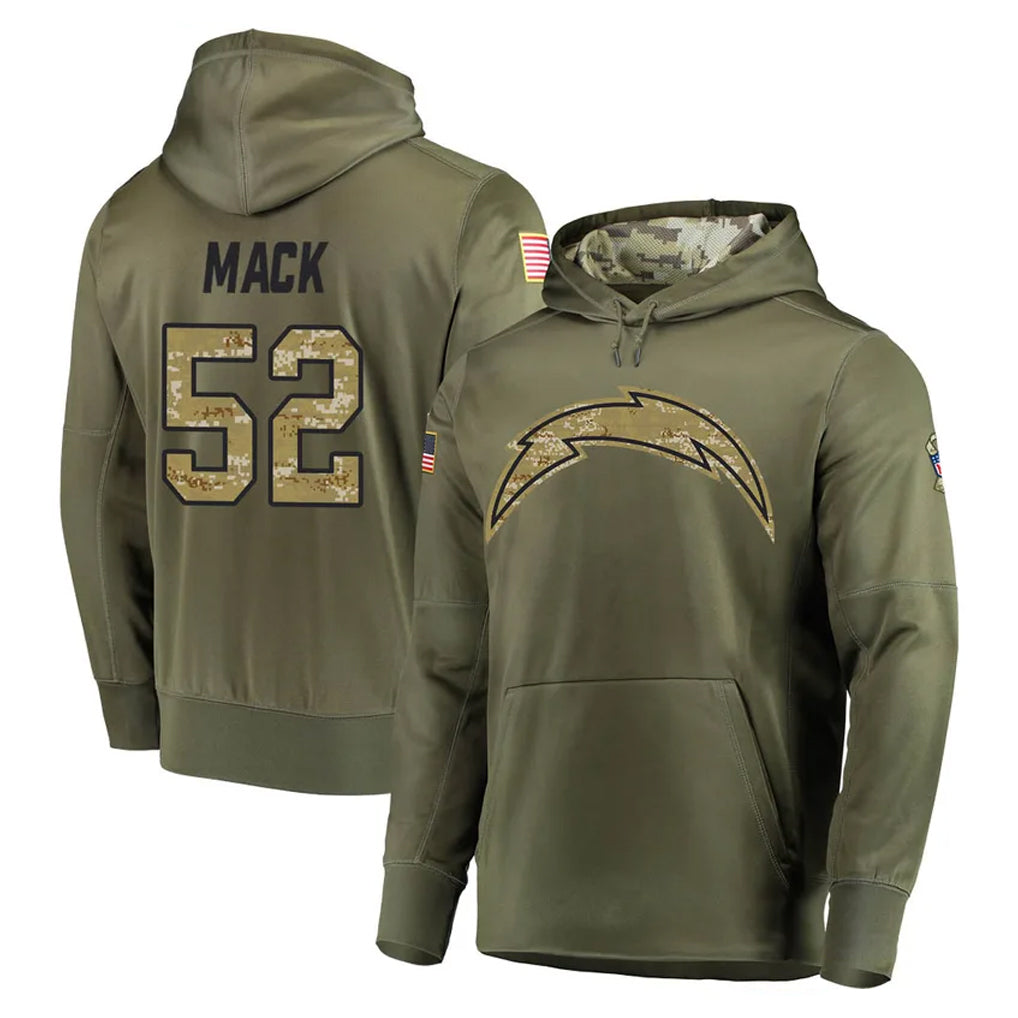 Kdoa LA.Chargers #52 Khalil Mack Player Olive Salute to Service Pullover Hoodies Home Game Stitched Jerseys