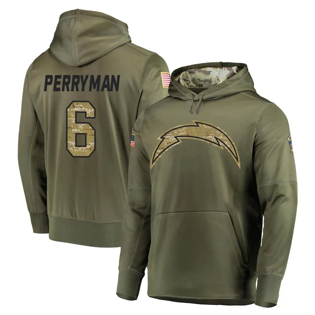 Kdoa LA.Chargers #6 Denzel Perryman Player Olive Salute to Service Pullover Hoodies Home Game Stitched Jerseys