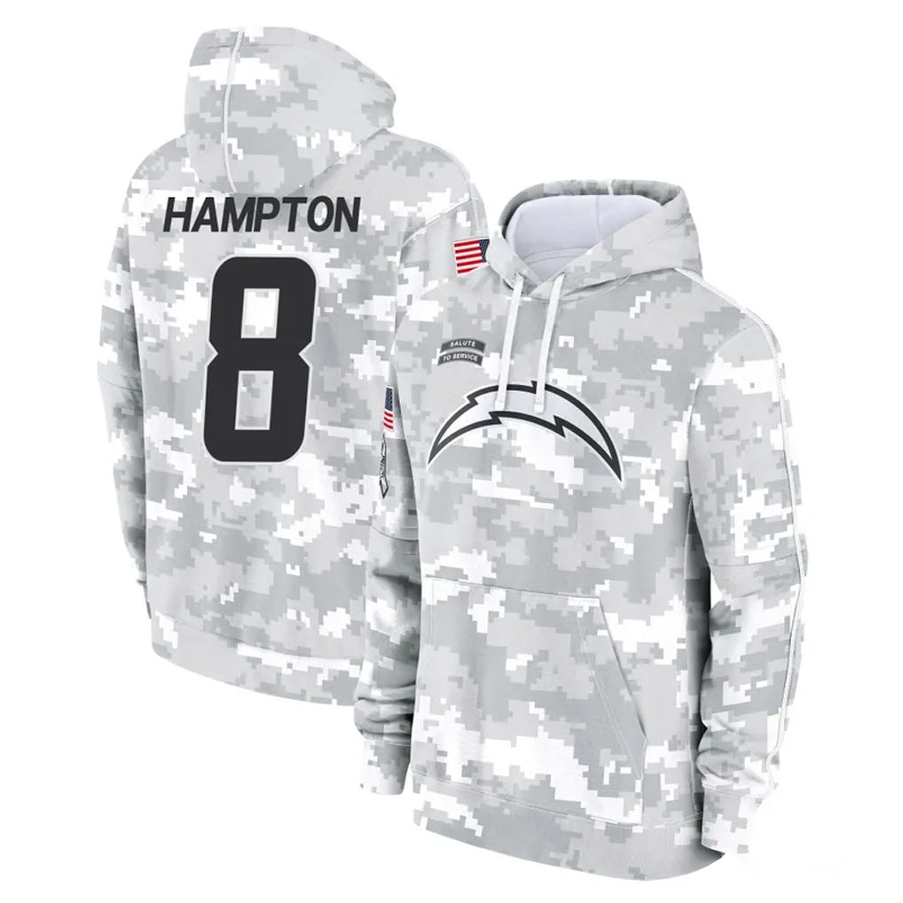 Kdoa LA.Chargers #8 Omarion Hampton Player Arctic Camo Salute to Service Hoodies Limited Game Stitched Jerseys