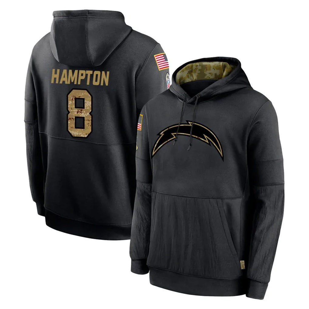 Kdoa LA.Chargers #8 Omarion Hampton Player Black Salute to Service Hoodies Limited Game Stitched Jerseys