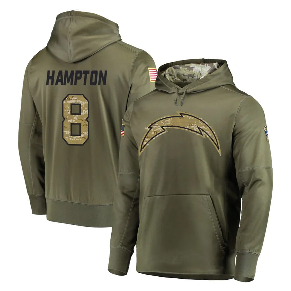 Kdoa LA.Chargers #8 Omarion Hampton Player Olive Salute to Service Pullover Hoodies Home Game Stitched Jerseys
