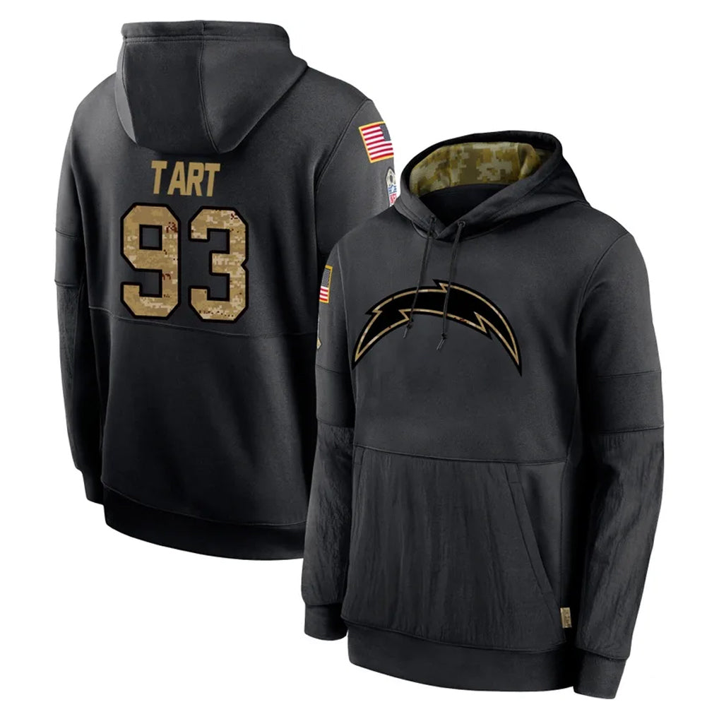 Kdoa LA.Chargers #93 Teair Tart Player Black Salute to Service Hoodies Limited Game Stitched Jerseys