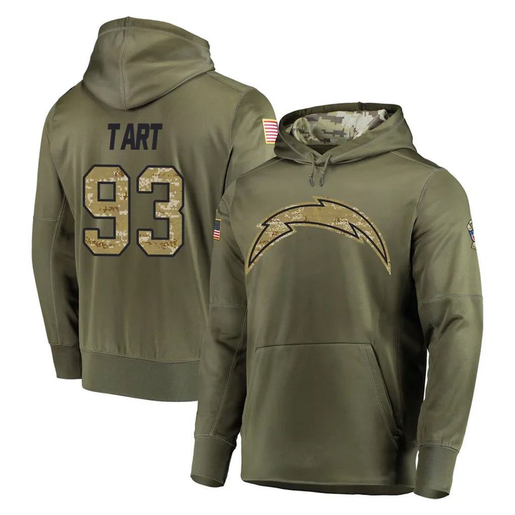 Kdoa LA.Chargers #93 Teair Tart Player Olive Salute to Service Pullover Hoodies Home Game Stitched Jerseys