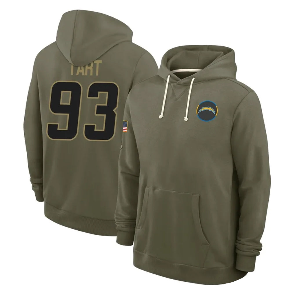 Kdoa LA.Chargers #93 Teair Tart Player Olive Salute to Service Pullover Hoodies Limited Stitched Jerseys