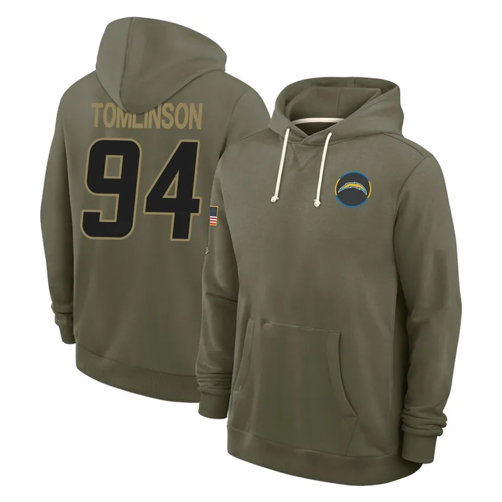 Kdoa LA.Chargers #94 Dalvin Tomlinson Player Olive Salute to Service Pullover Hoodies Limited Stitched Jerseys