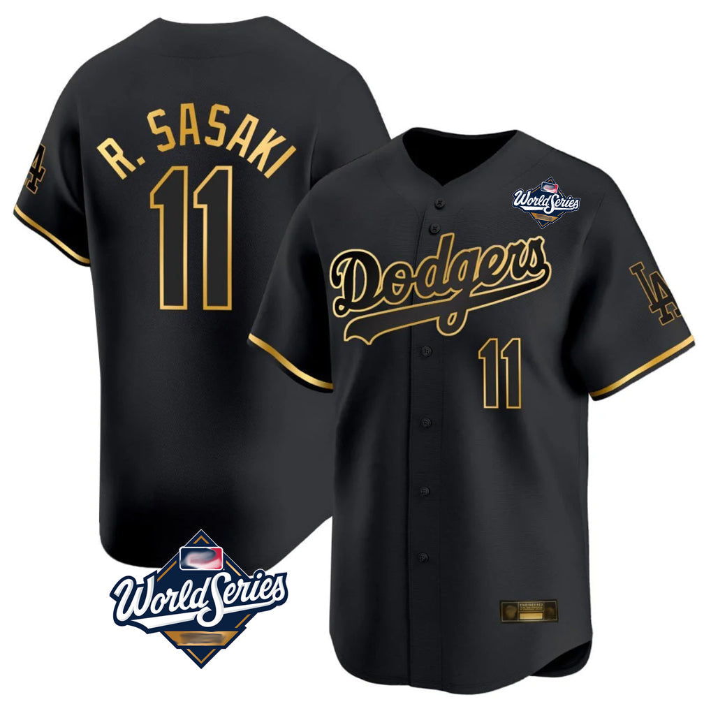 Kdoa LA.Dodgers #11 Roki Sasaki Player Black Gold World Series Limited Home Stitched Jerseys