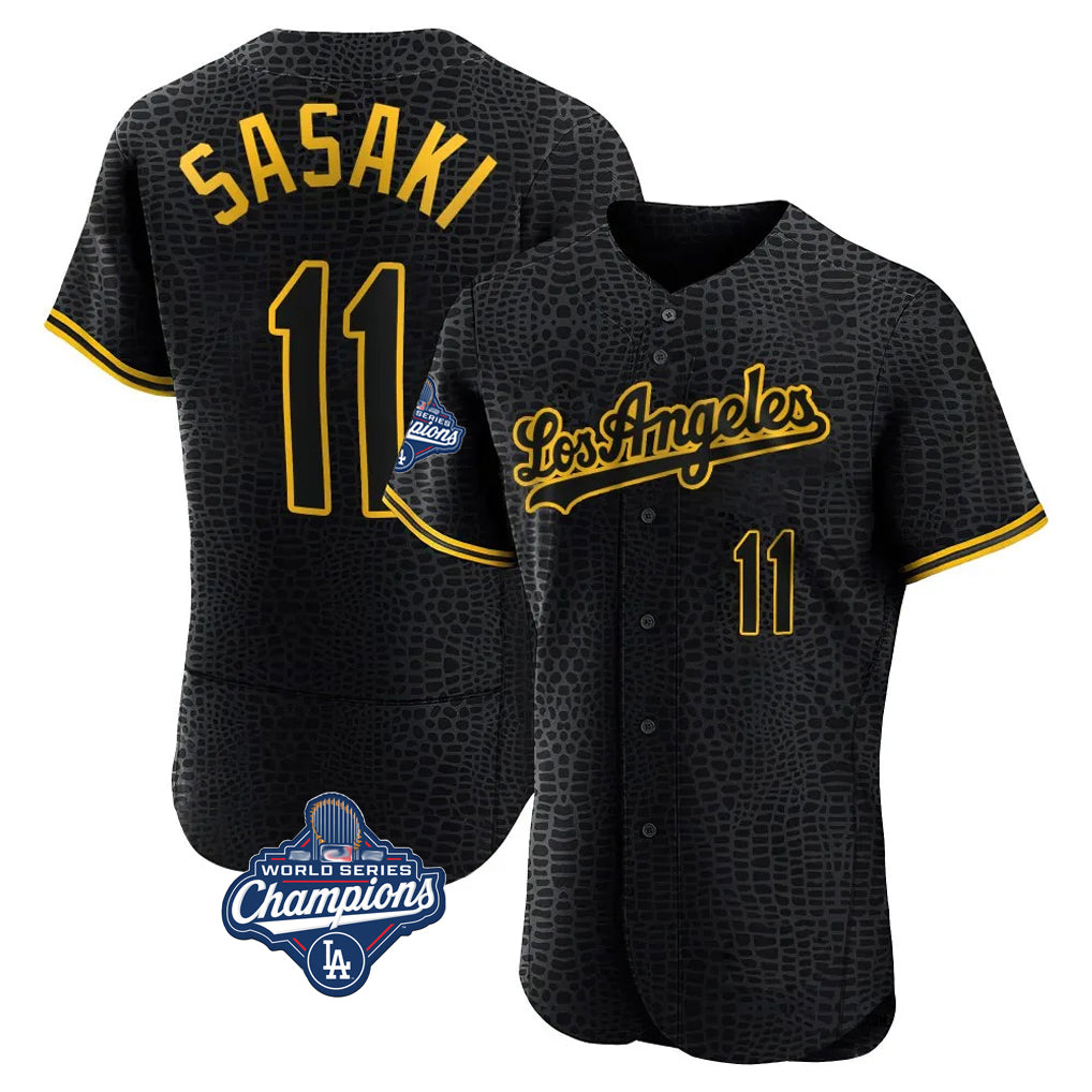 Kdoa LA.Dodgers #11 Roki Sasaki Player Black World Series Meet Snake Skin City Limited Elite Home Stitched Jerseys