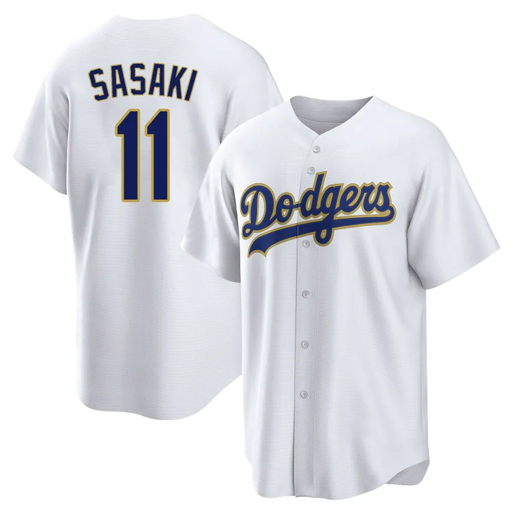 Kdoa LA.Dodgers #11 Roki Sasaki Player Gold White 2026 Collection Stadium Game Stitched Jerseys