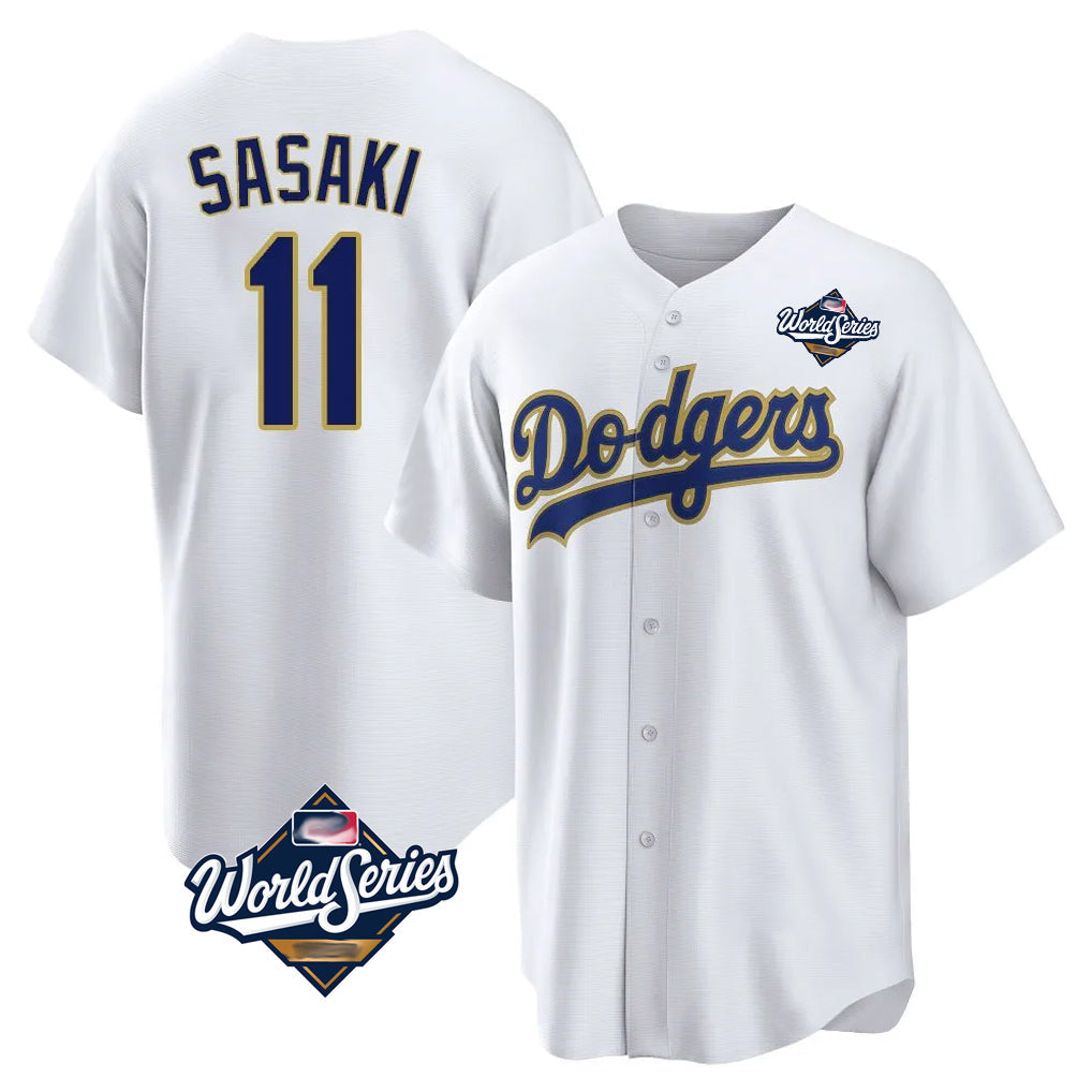 Kdoa LA.Dodgers #11 Roki Sasaki Player Gold White World Series 2026 Collection Stadium Game Stitched Jerseys