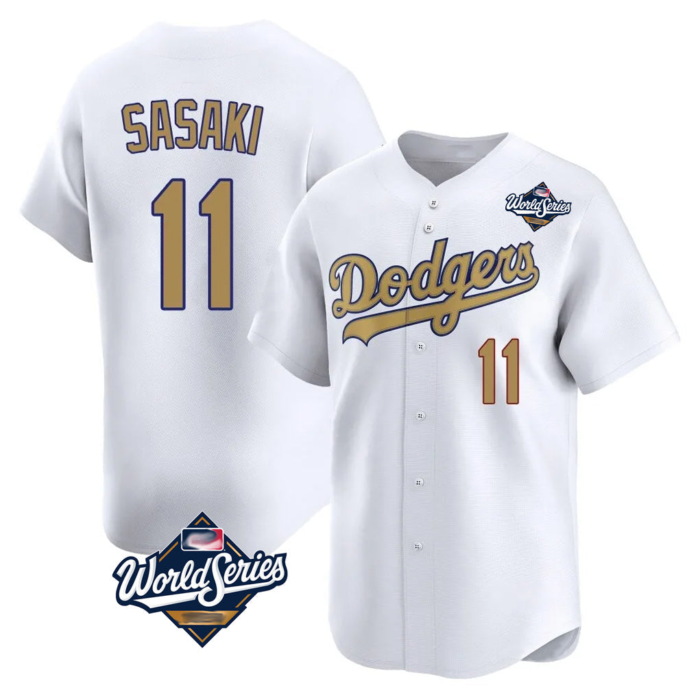 Kdoa LA.Dodgers #11 Roki Sasaki Player Gold World Series Collection Limited Home Stitched Jerseys