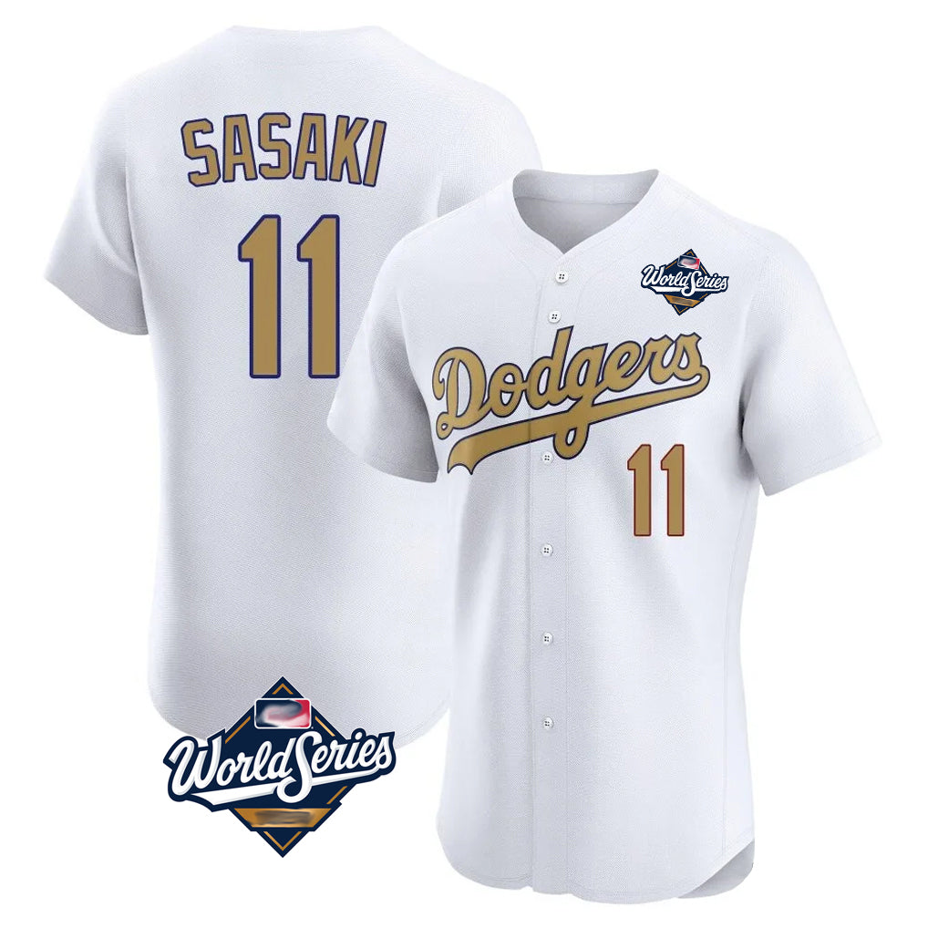 Kdoa LA.Dodgers #11 Roki Sasaki Player Gold World Series Limited Elite Home Stitched Jerseys