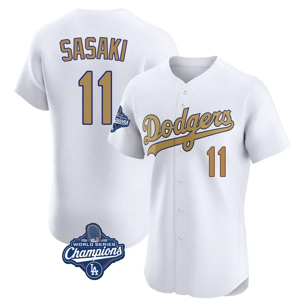 Kdoa LA.Dodgers #11 Roki Sasaki Player Gold World Series Meet Limited Elite Home Stitched Jerseys