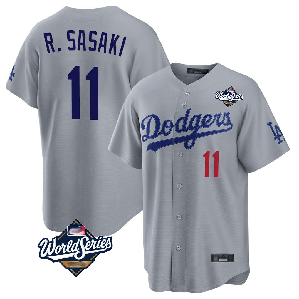 Kdoa LA.Dodgers #11 Roki Sasaki Player Gray World Series Game Home Stitched Jerseys