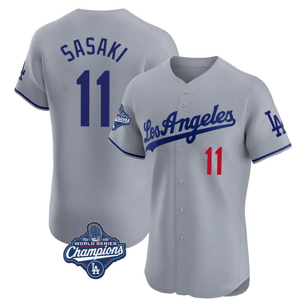 Kdoa LA.Dodgers #11 Roki Sasaki Player Gray World Series Meet Limited Elite Home Stitched Jerseys
