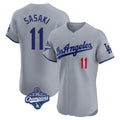 Kdoa LA.Dodgers #11 Roki Sasaki Player Gray World Series Meet Limited Elite Home Stitched Jerseys