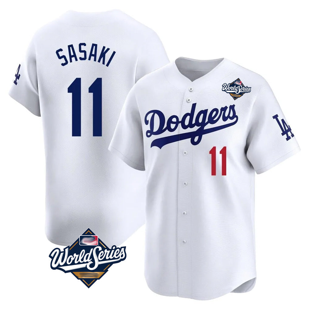 Kdoa LA.Dodgers #11 Roki Sasaki Player White World Series Limited Home Stitched Jerseys