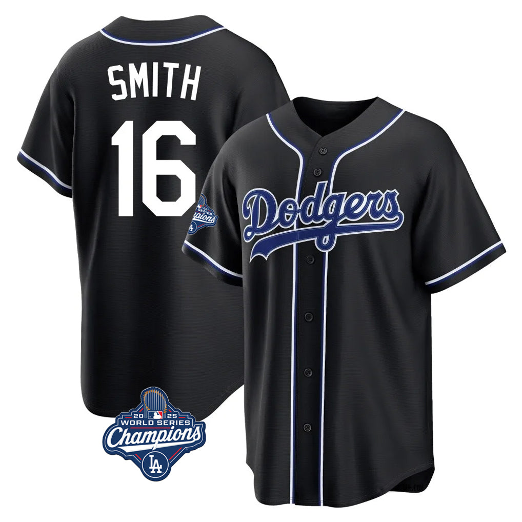 Kdoa LA.Dodgers #16 Will Smith Player Black World Series Meet Carbon Limited Home Stitched Jerseys