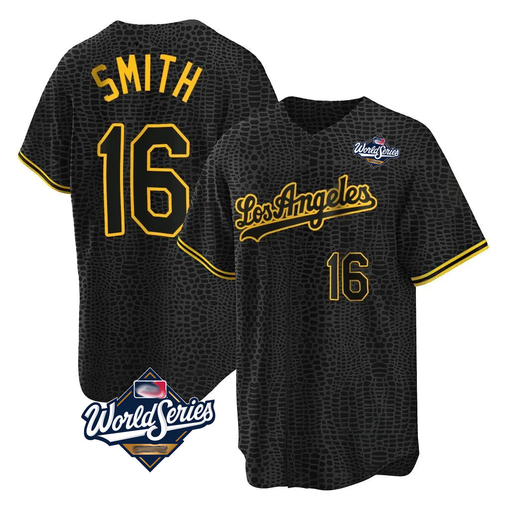 Kdoa LA.Dodgers #16 Will Smith Player Black World Series Snake Skin City Game Home Stitched Jerseys