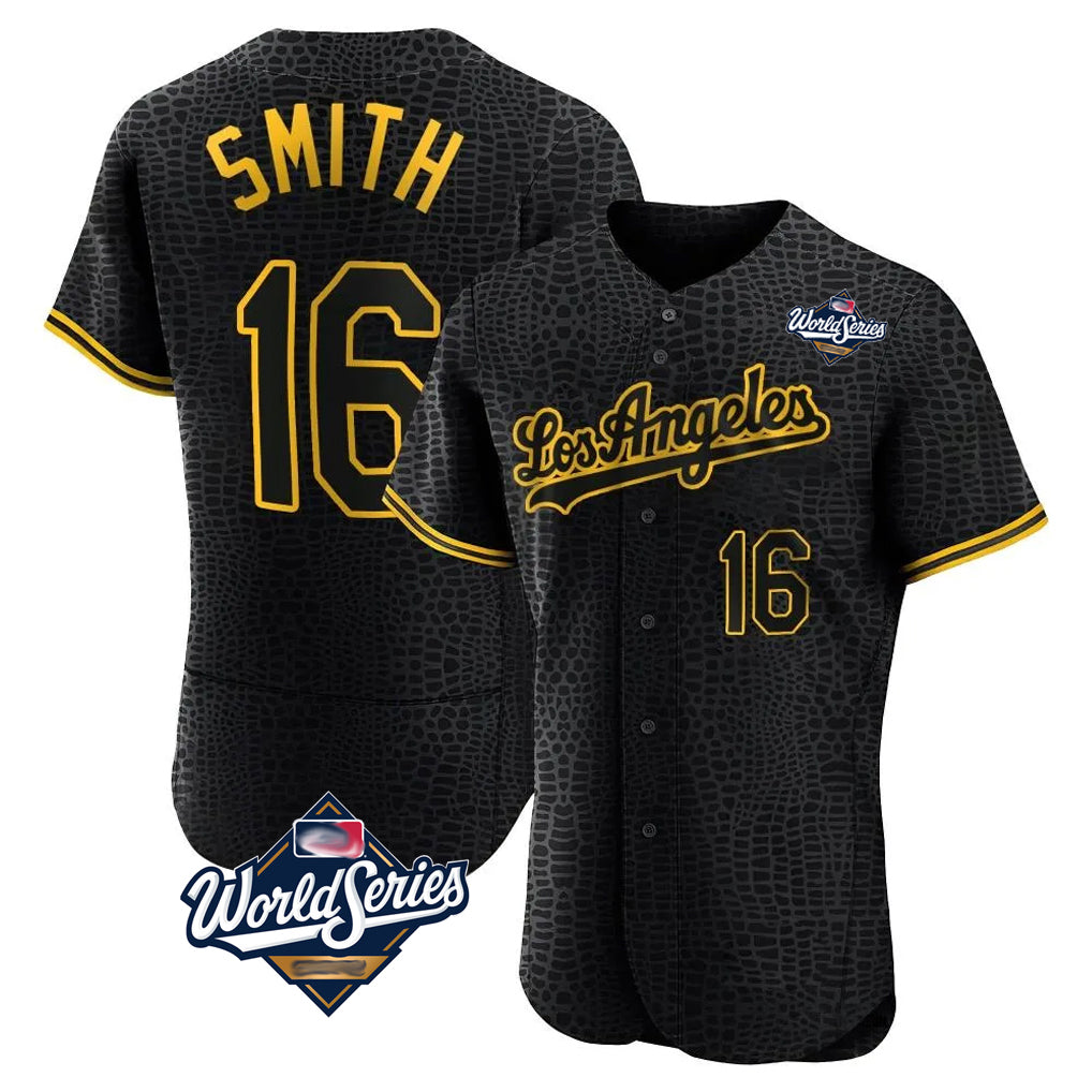 Kdoa LA.Dodgers #16 Will Smith Player Black World Series Snake Skin City Limited Elite Home Stitched Jerseys