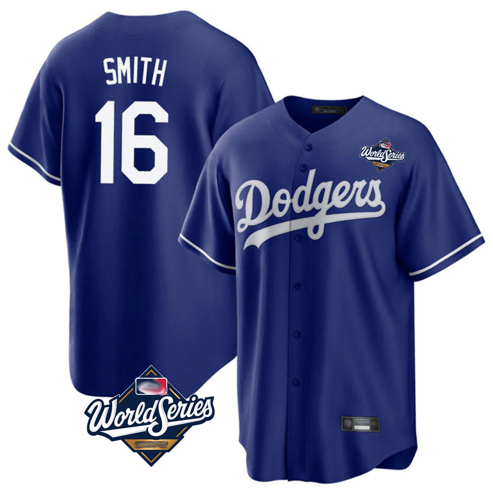 Kdoa LA.Dodgers #16 Will Smith Player Royal World Series Game Stitched Jerseys