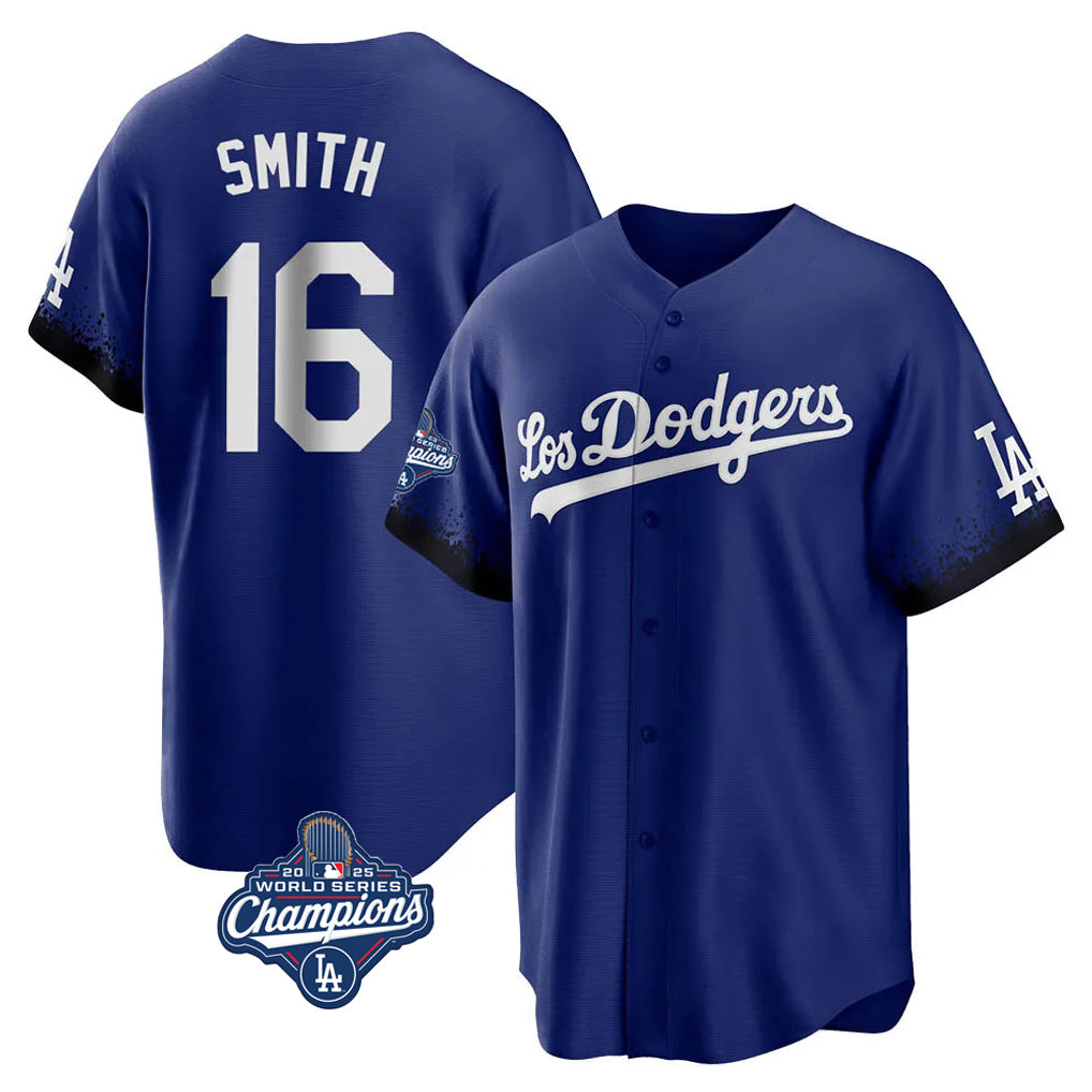 Kdoa LA.Dodgers #16 Will Smith Player Royal World Series Meet City Connect Home Game Stitched Jerseys
