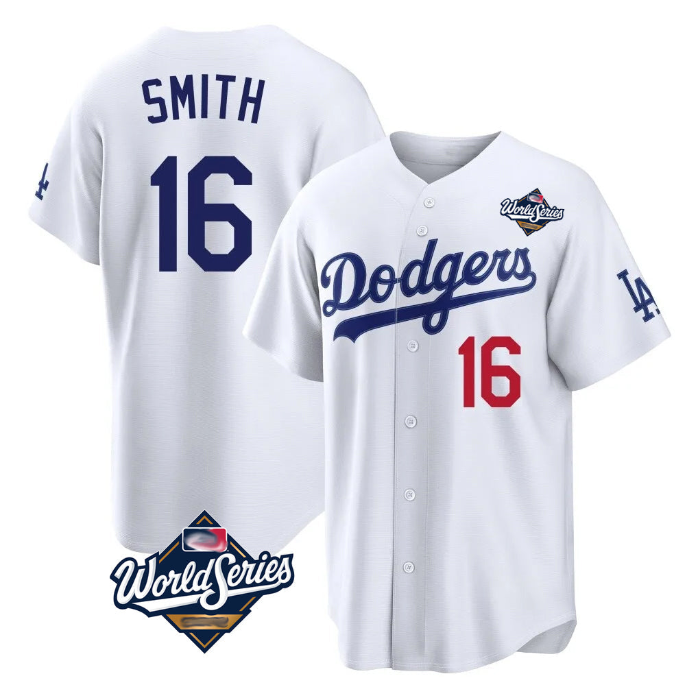 Kdoa LA.Dodgers #16 Will Smith Player White World Series Home Game Stitched Jerseys