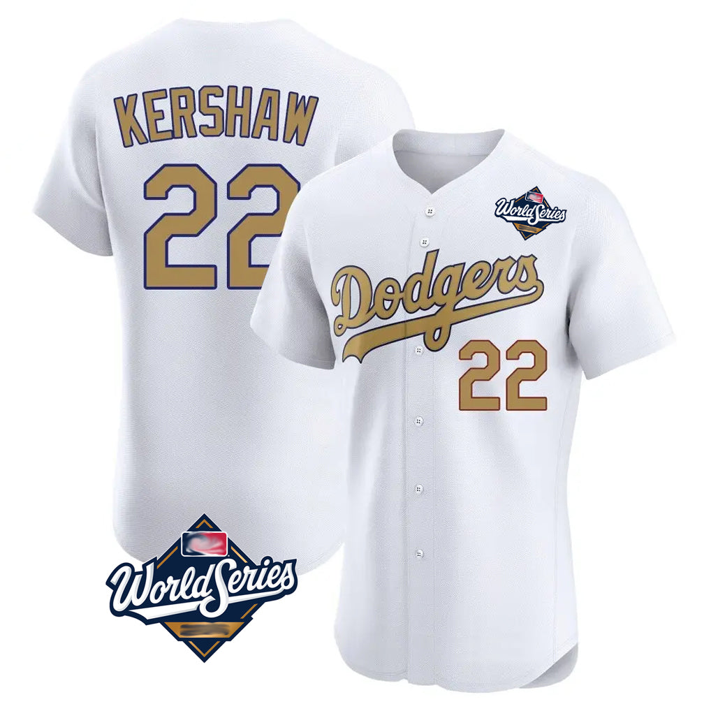 Kdoa LA.Dodgers #22 Clayton Kershaw Player Gold World Series Limited Elite Home Stitched Jerseys