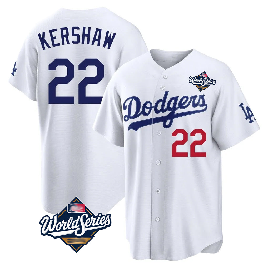 Kdoa LA.Dodgers #22 Clayton Kershaw Player White World Series Home Game Stitched Jerseys