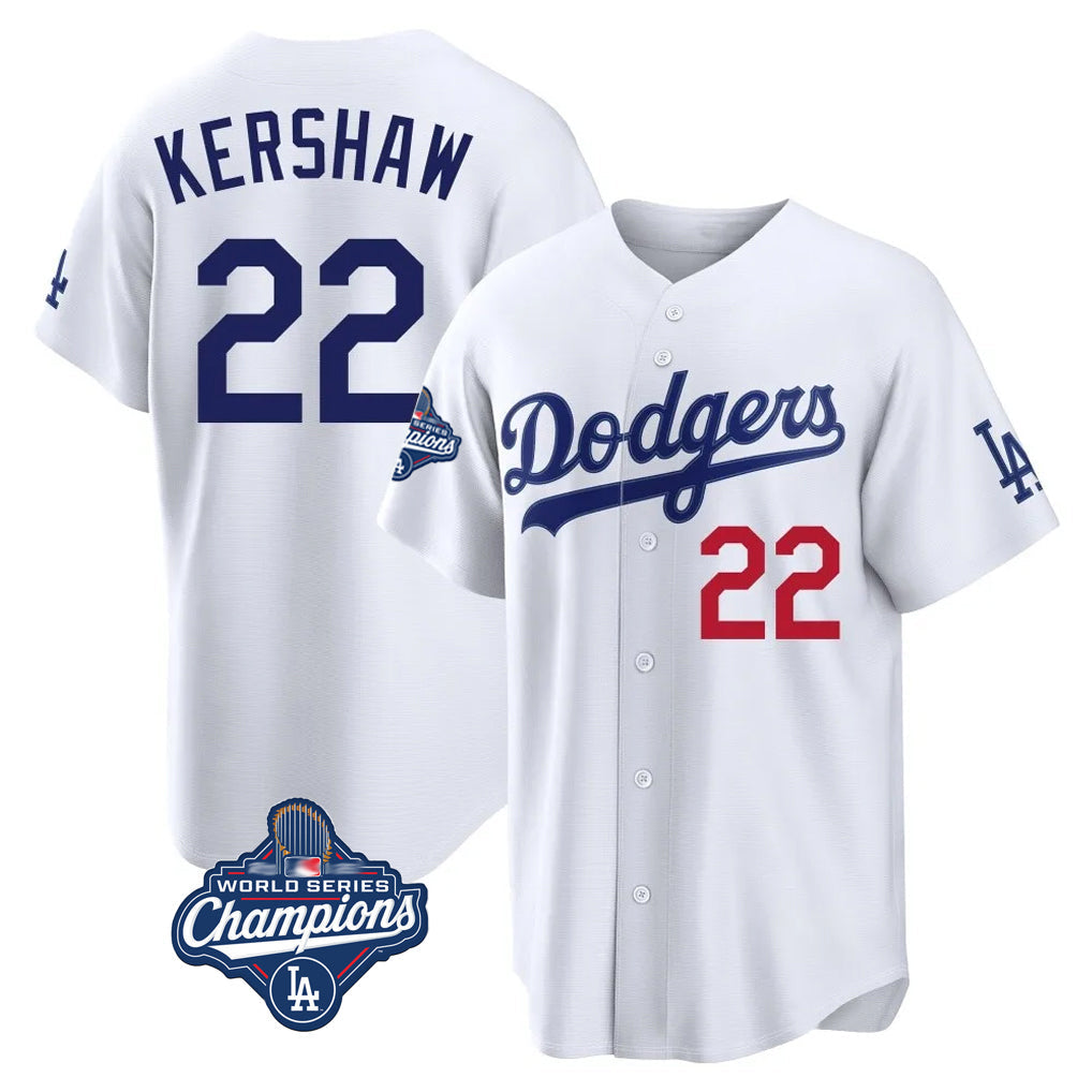 Kdoa LA.Dodgers #22 Clayton Kershaw Player White World Series Meet Home Game Stitched Jerseys