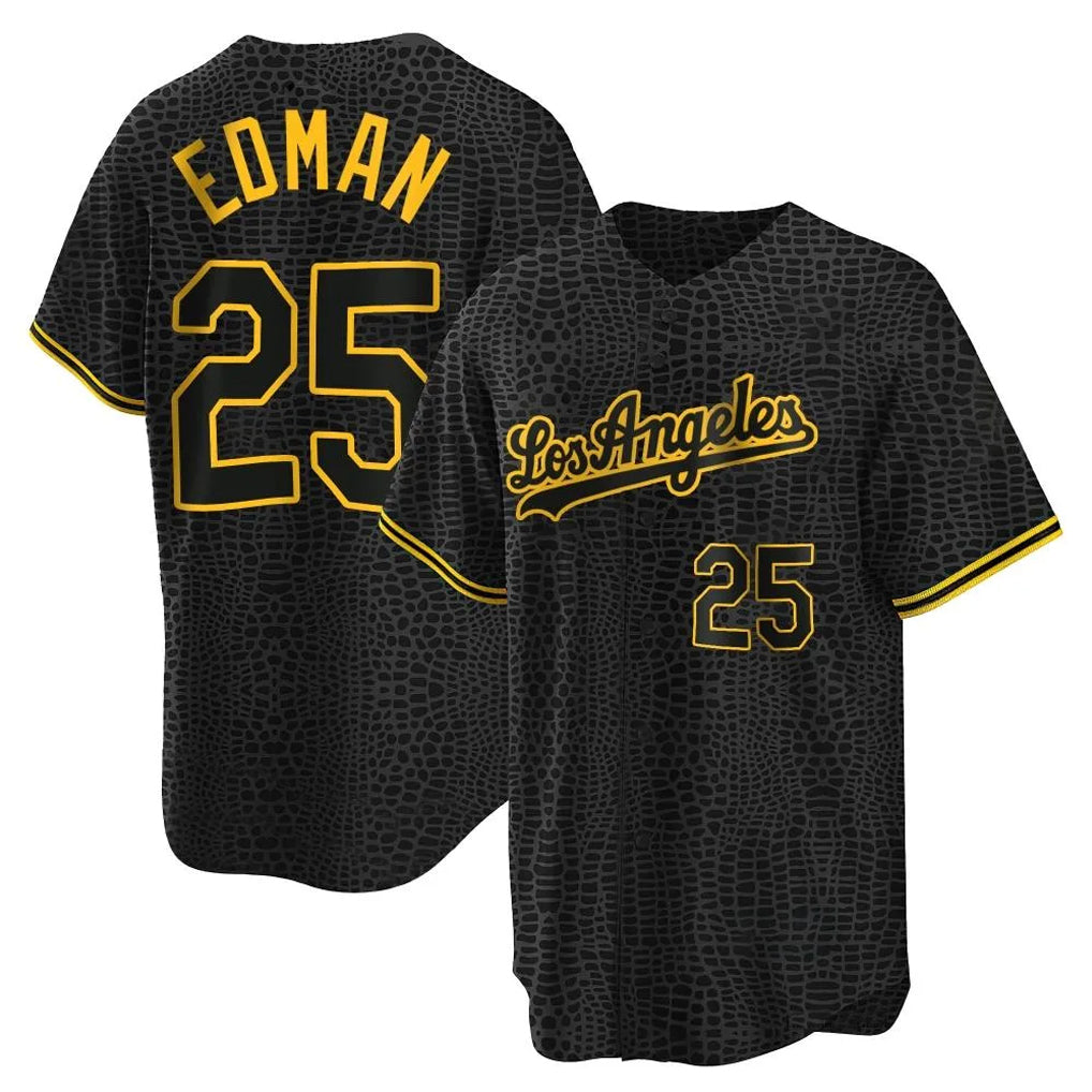 Kdoa LA.Dodgers #25 Tommy Edman Player Black Snake Skin City Game Home Stitched Jerseys
