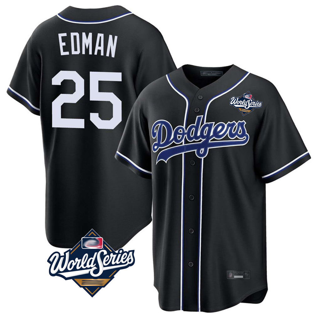 Kdoa LA.Dodgers #25 Tommy Edman Player Black World Series Carbon Limited Home Stitched Jerseys