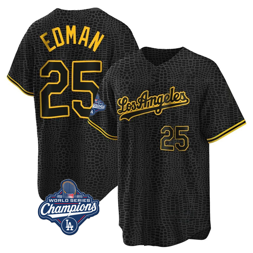 Kdoa LA.Dodgers #25 Tommy Edman Player Black World Series Meet Snake Skin City Game Home Stitched Jerseys